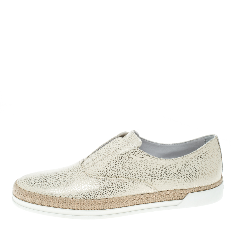 

Tod's Cream Textured Leather Francesina Espadrille Slip On Sneakers Size