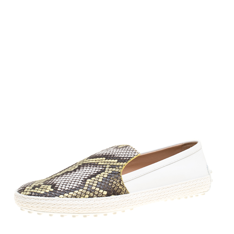 Tod's Two Tone Python and Leather Espadrille Loafers Size 39.5