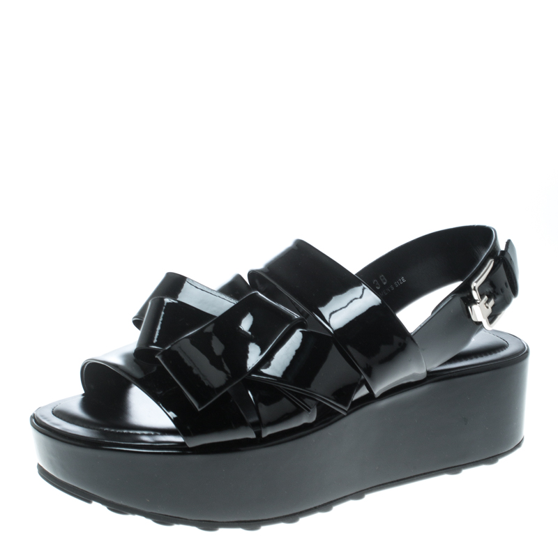 Pre Owned Tod's Black Patent Leather Slingback Platform Sandals Size 38