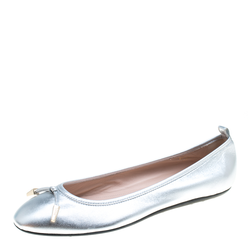 silver leather ballet flats
