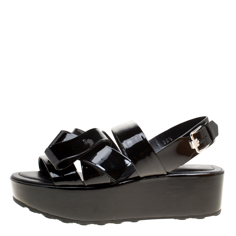 

Tod's Black Patent Leather Slingback Platform Sandals Size