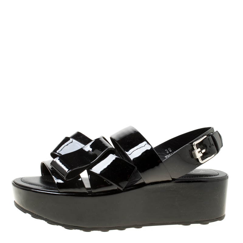 

Tod's Black Patent Leather Slingback Platform Sandals Size