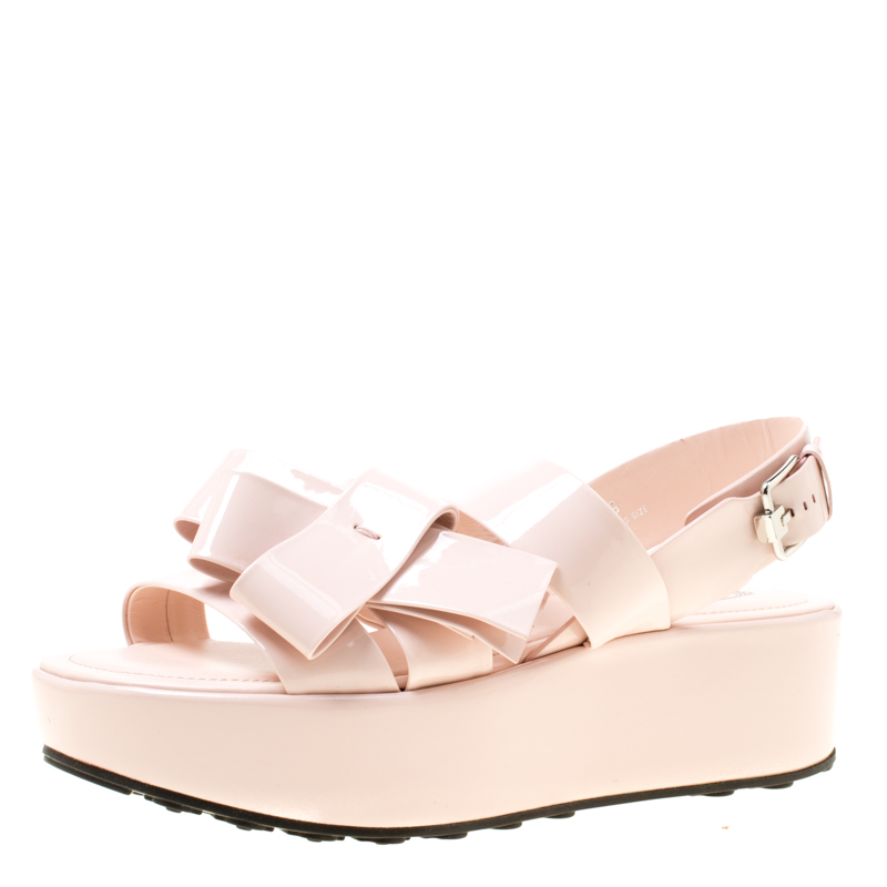 Tod's Blush Pink Patent Leather Slingback Platform Sandals Size 39