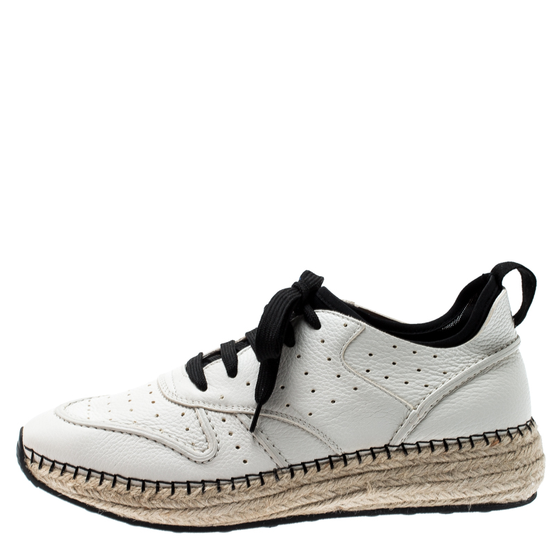 

Tod's White Leather Mesh Lined Espadrille Wedge Sneakers Size