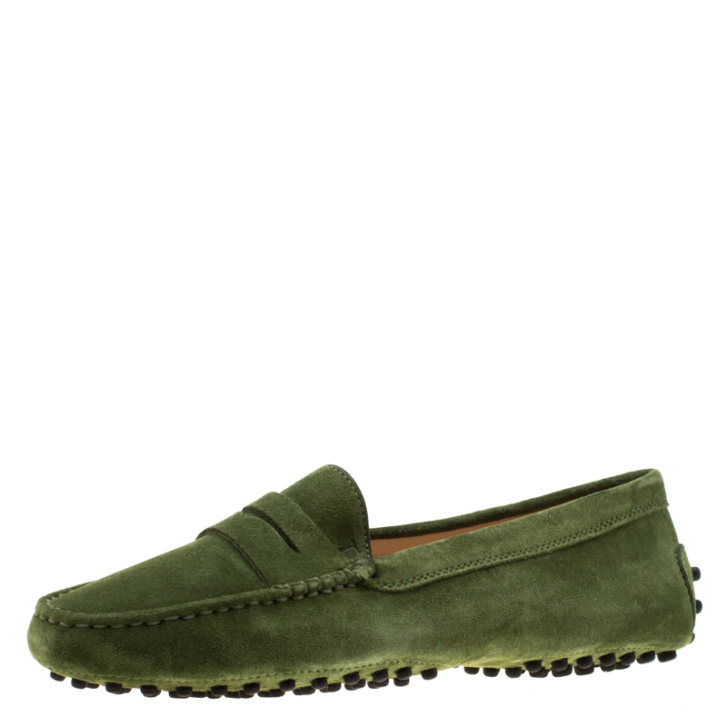 Pre Owned Tod's Green Suede Penny Loafers Size 37.5