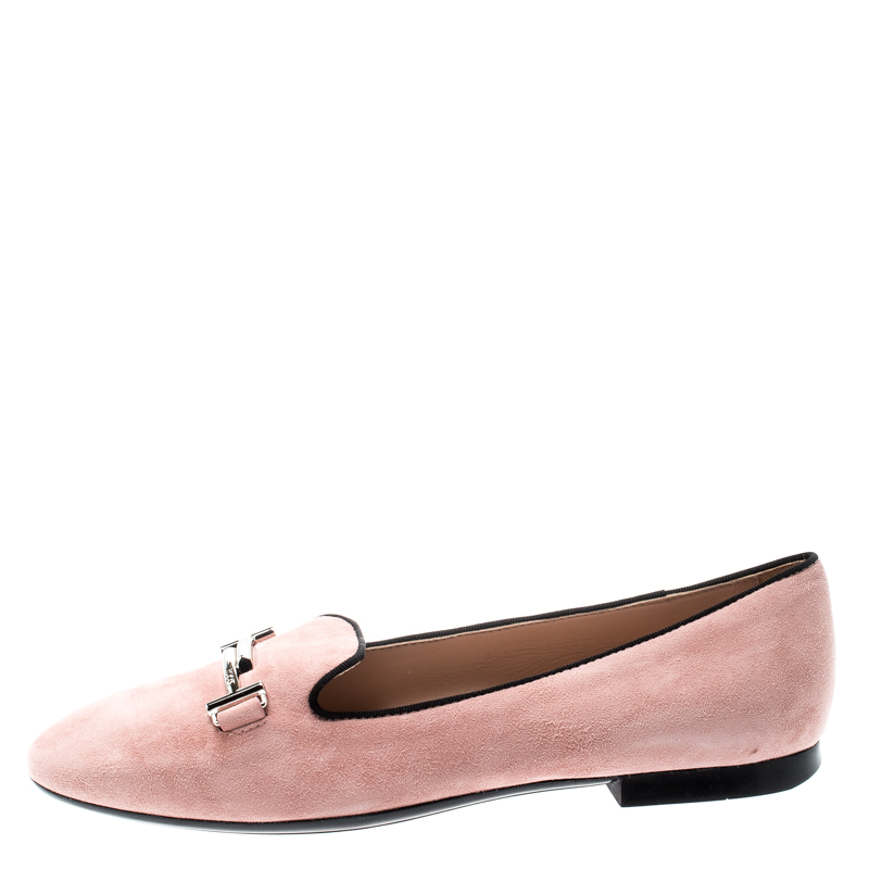 

Tod's Pale Pink Suede Double T Smoking Slippers Size