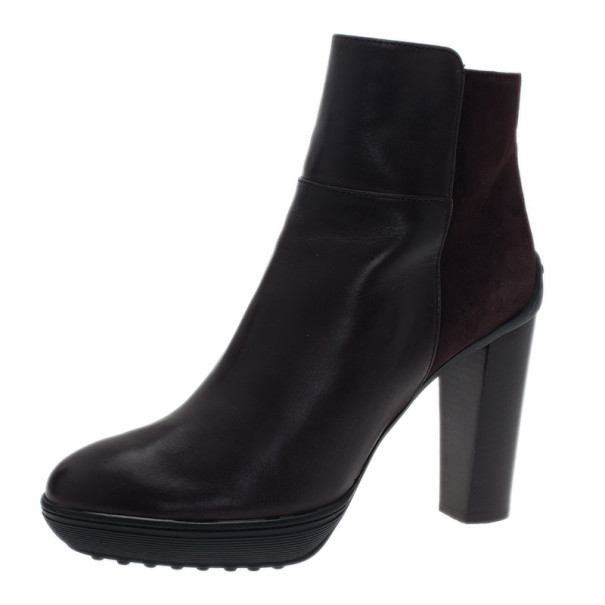Pre Owned Tod's Black Suede and Leather Ankle Boots Size 39.5