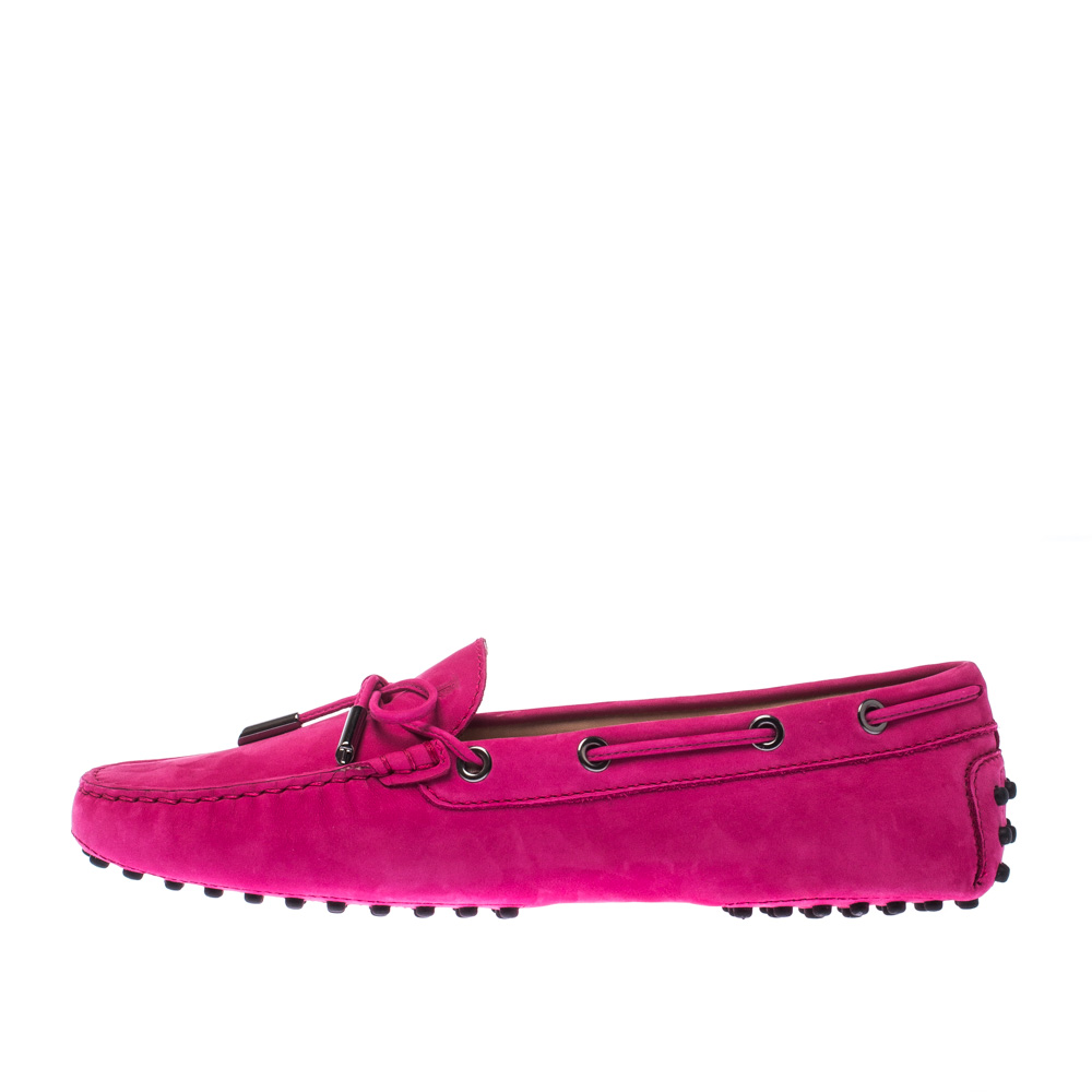 

Tod's Pink Suede Leather Gommino Bow Loafers Size