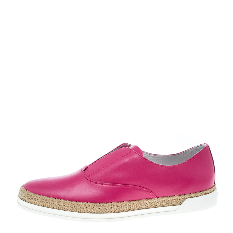 

Tod's Fuchsia Pink Leather Francesina Espadrille Slip On Sneakers Size