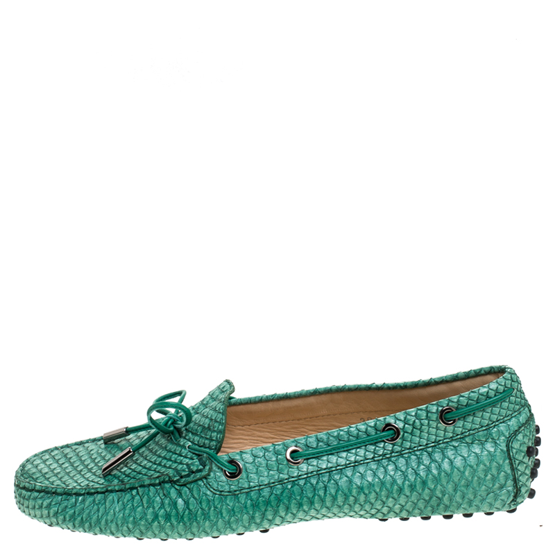 

Tod's Green Python Leather Gommino Driving Loafers Size