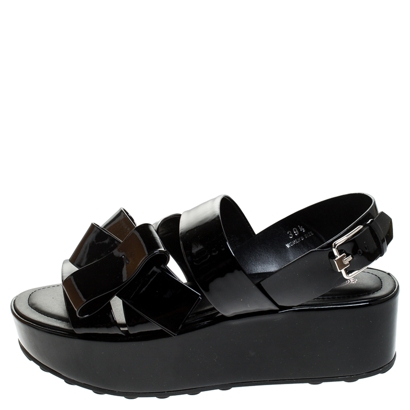 

Tod's Black Patent Leather Slingback Platform Sandals Size