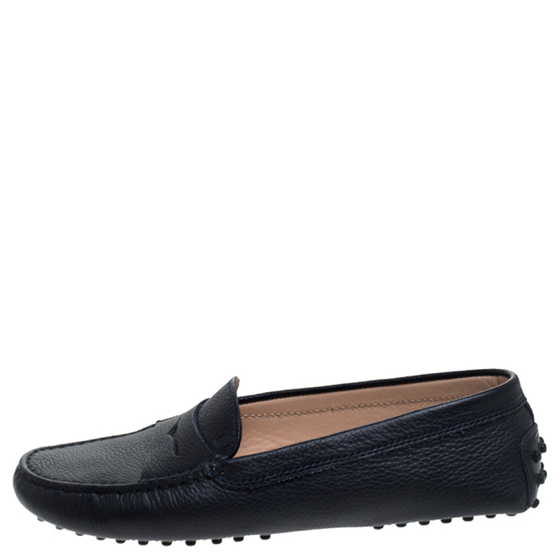 

Tod's Blue Leather Penny Slip On Loafers Size