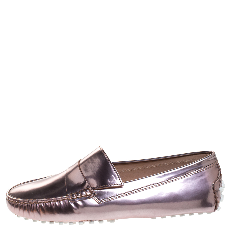 

Tod's Metallic Pink Patent Leather Penny Loafers Size