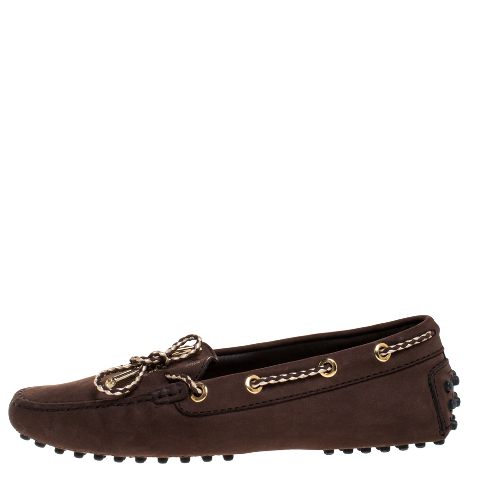 

Tod's Brown Nubuck Leather Bow Loafers Size