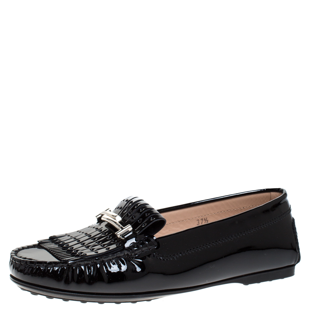 tod's black patent loafers womens