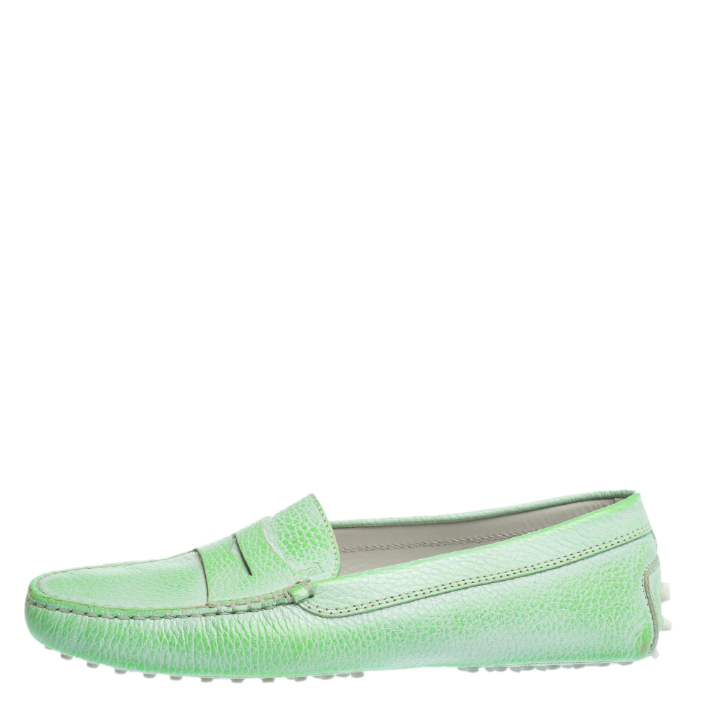 

Tod's Two Tone Faded Effect Leather Penny Loafers Size, Green