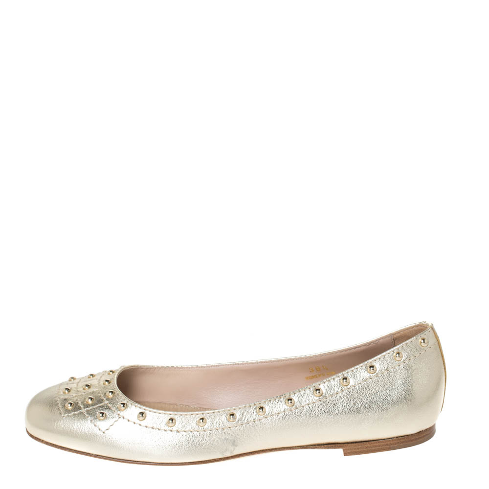 

Tod's Metallic Gold Leather Studded Ballet Flats Size