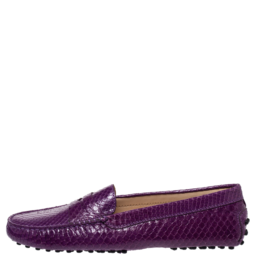 

Tod's Purple Python Penny Loafers Size