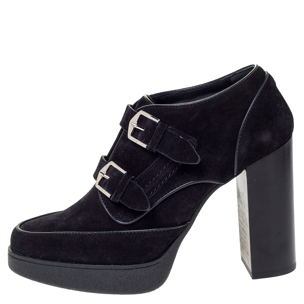 

Tod's Black Suede Double Buckle Platform Ankle Boots Size