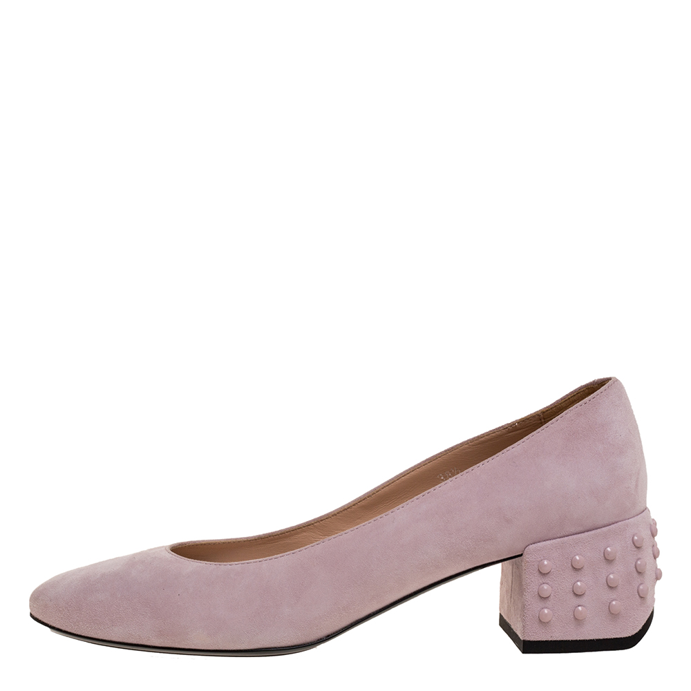 

Tod's Pink Suede Leather Studded Heel Pumps Size