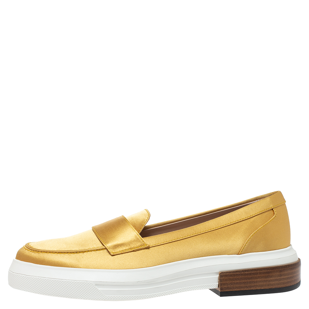 

Tod's Golden Satin Fabric Slip On Loafer Sneakers Size, Gold