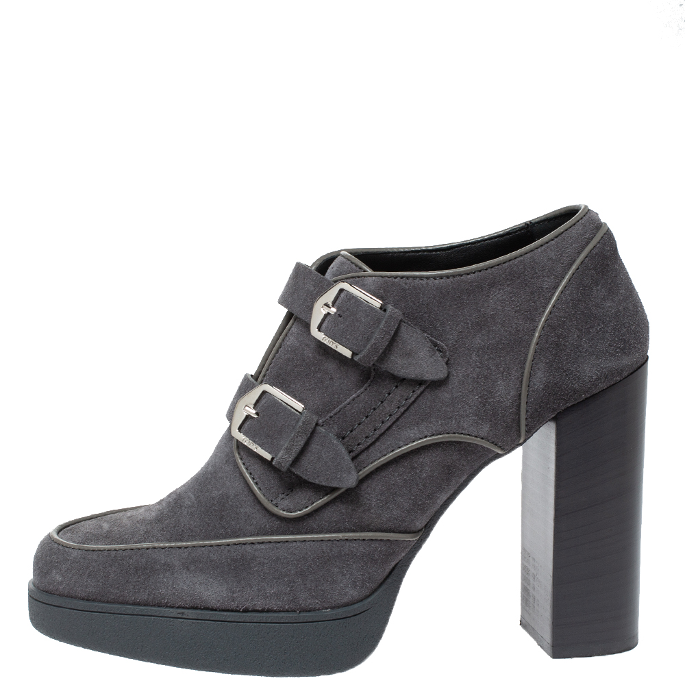 

Tod's Grey Suede Leather Platform Block Heel Ankle Booties Size