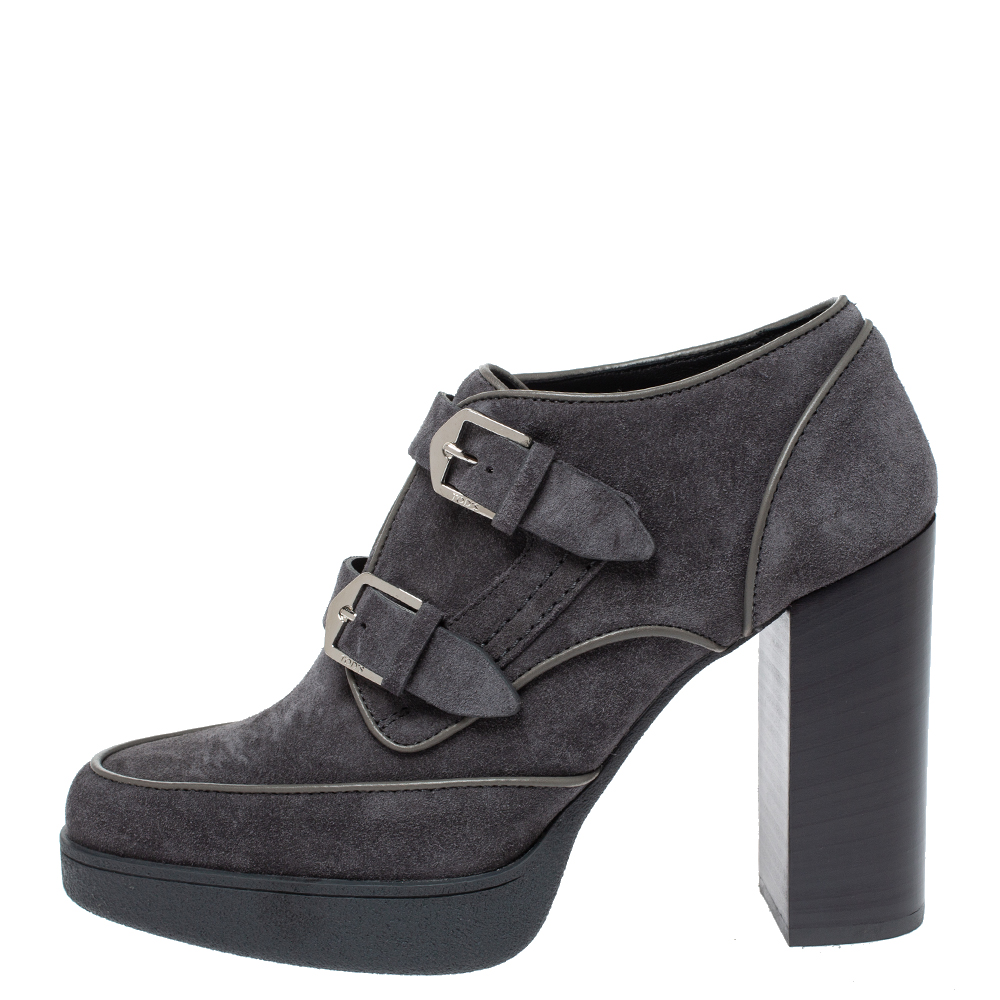 

Tod's Grey Suede Leather Platform Ankle Booties Size