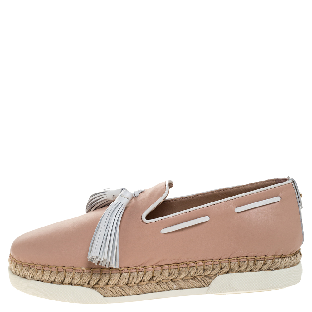 

Tod's Pink Leather Tassel Espadrille Loafers Size