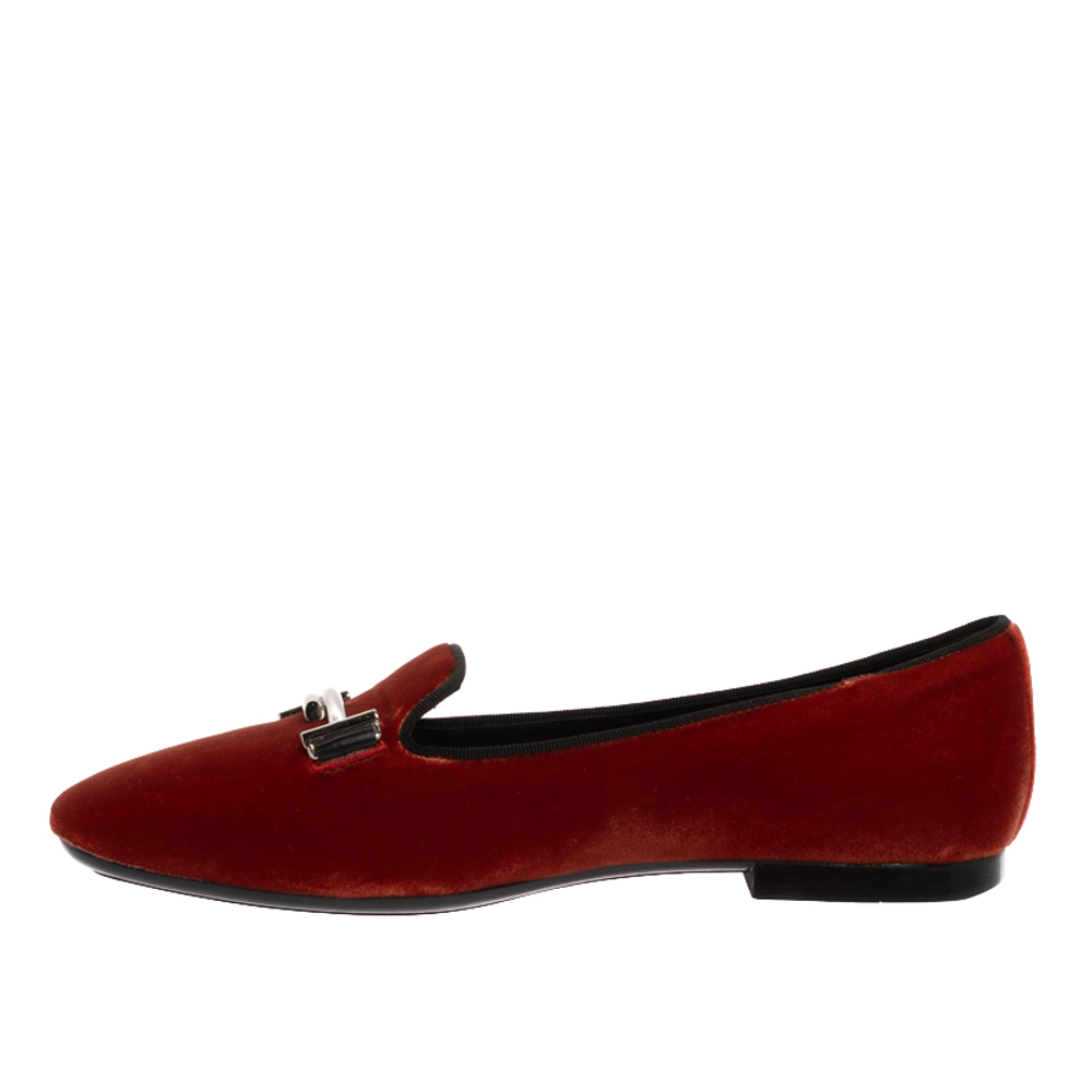 

Tod's Red Velvet Double T Slip On Loafers Size