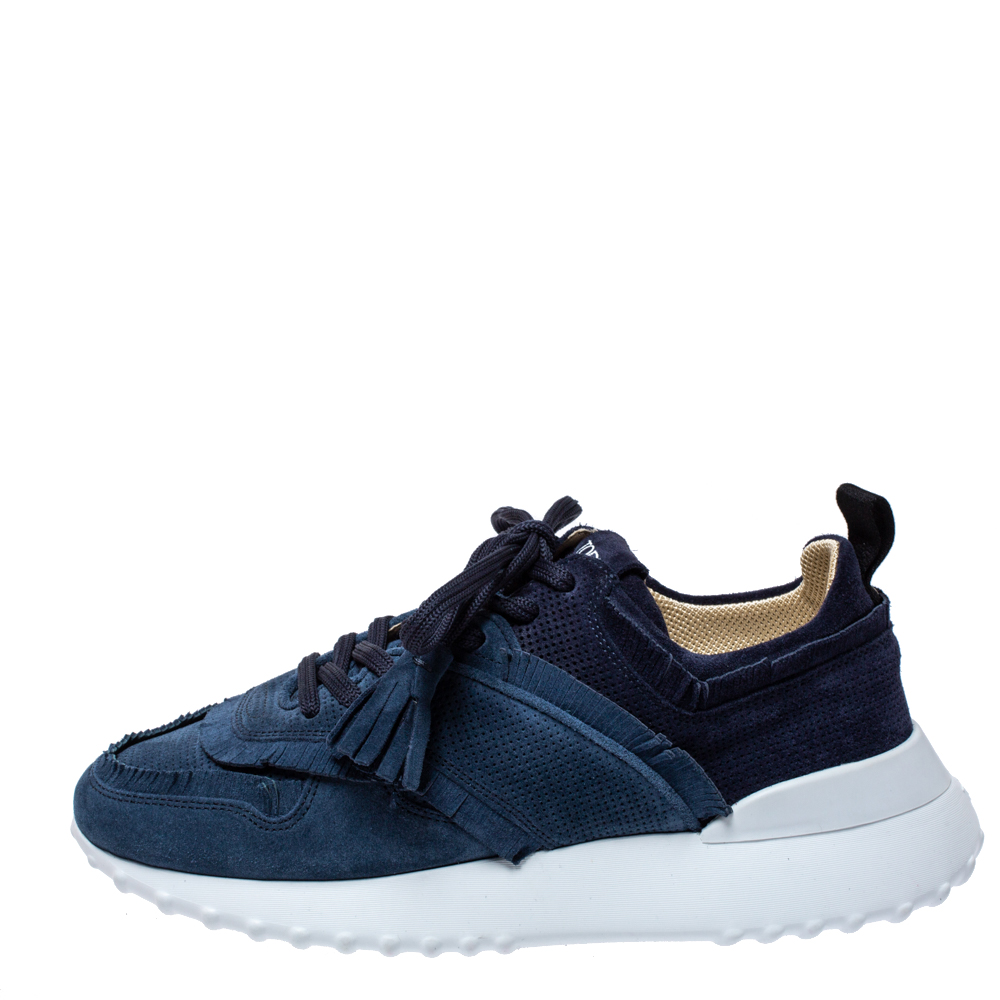 

Tod's Blue Suede Leather Tassel Fringe Low Top Sneakers Size