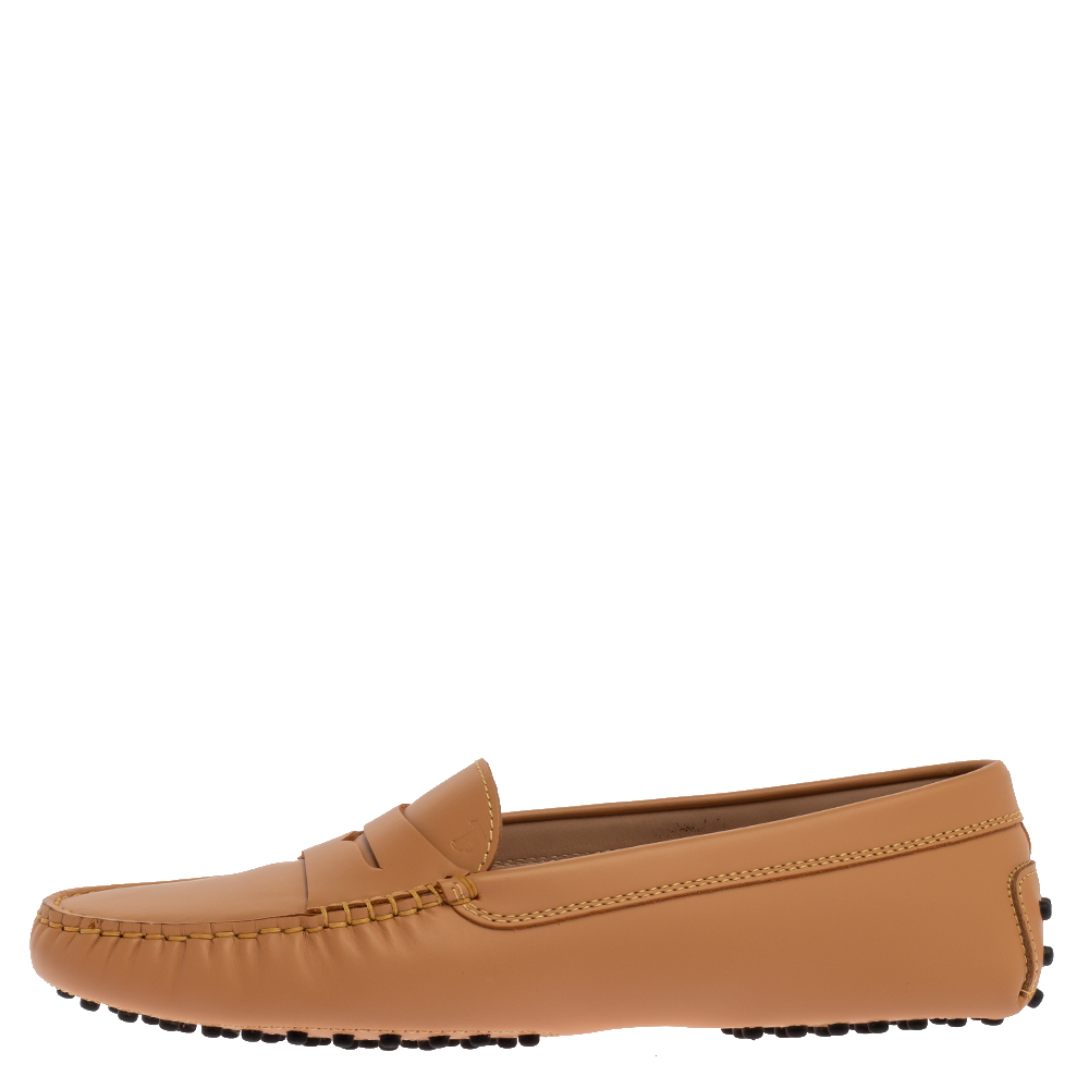 

Tod's Beige Leather Penny Slip On Loafers Size