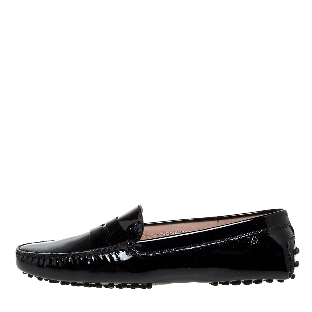 

Tod's Black Patent Leather Penny Slip On Loafers Size