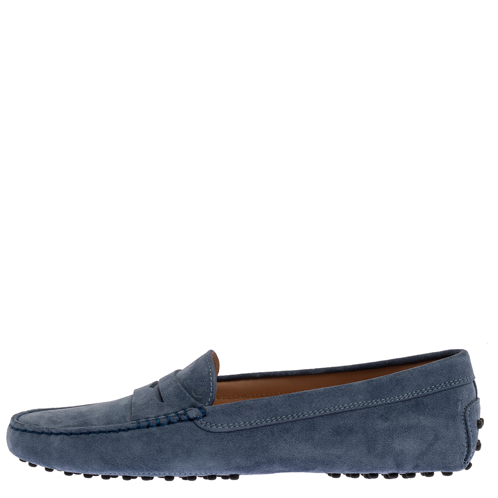 

Tod's Blue Suede Leather Penny Slip On Loafers Size