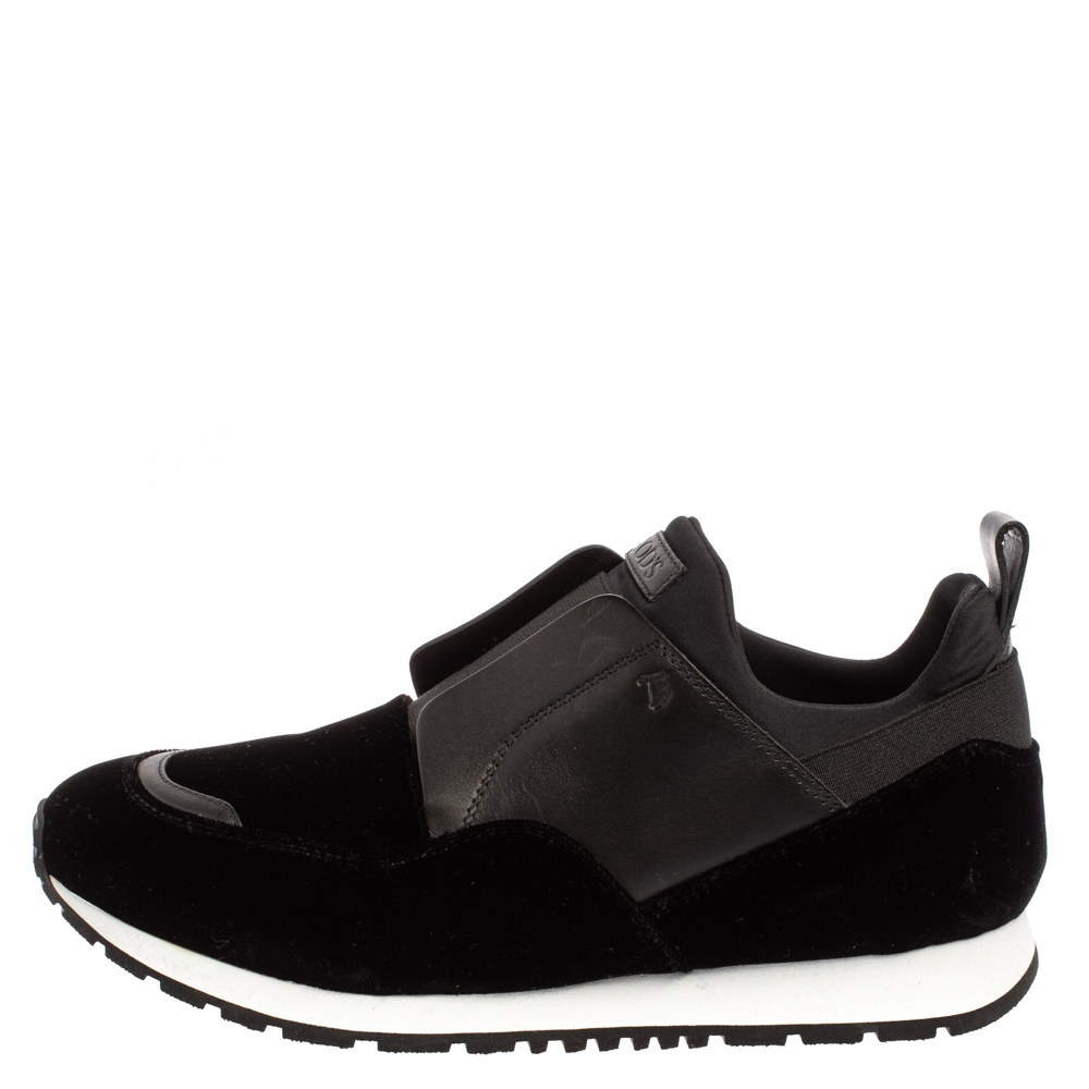 

Tod's Black Velvet And Leather Slip On Sneakers Size