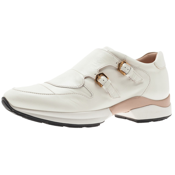 Pre Owned Tod’s White Leather Buckle Detail Sneakers Size 38