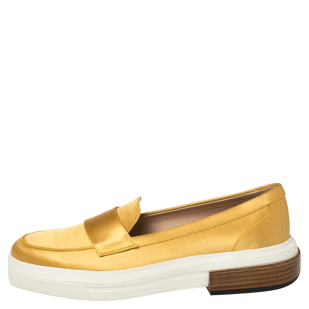 

Tod's Yellow Satin Slip On Loafers Size