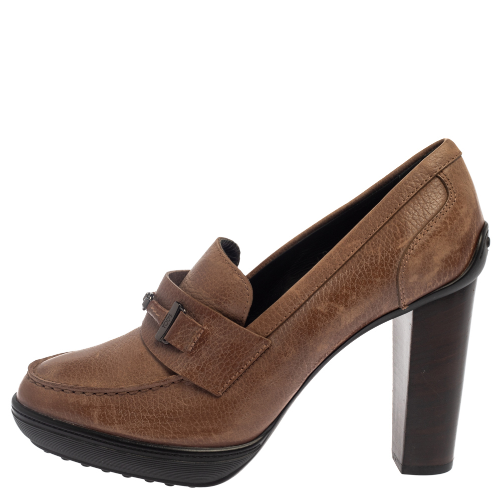 

Tod's Brown Leather Loafer Pumps Size