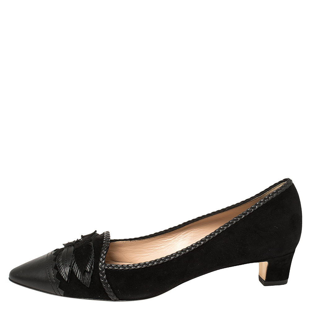 

Tod's Black Suede And Leather Bow Embellished Pointed Toe Pumps Size