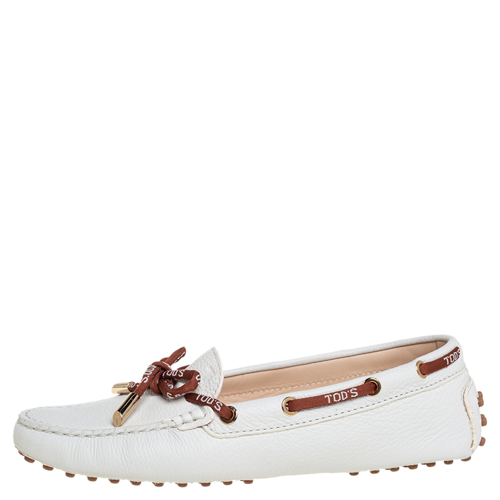 

Tod's White Leather Gommini Driving Loafers Size