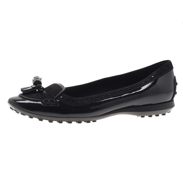 Pre Owned Tod's Black Suede and Leather Tassel Loafer Ballet Flats Size 37