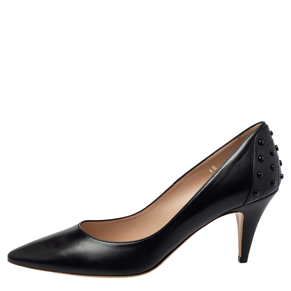 

Tod's Black Leather Pointed Toe Slip On Pumps Size