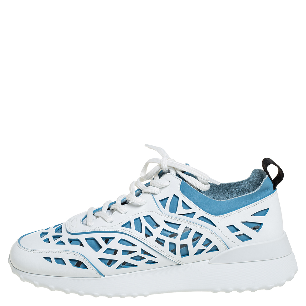 

Tod's White/Blue Leather Low Top Sneakers Size