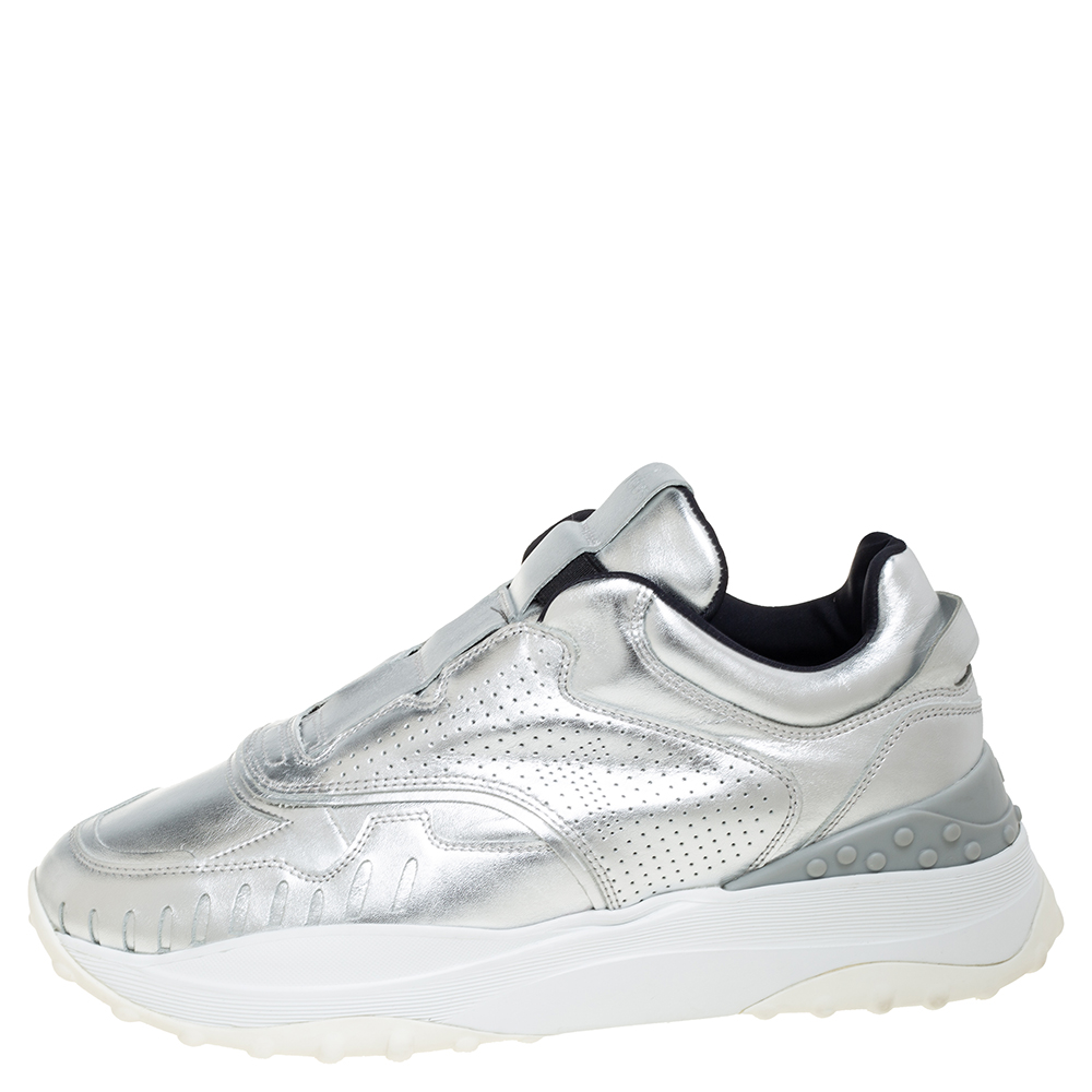 

Tod's Silver Leather Low Top Sneakers Size