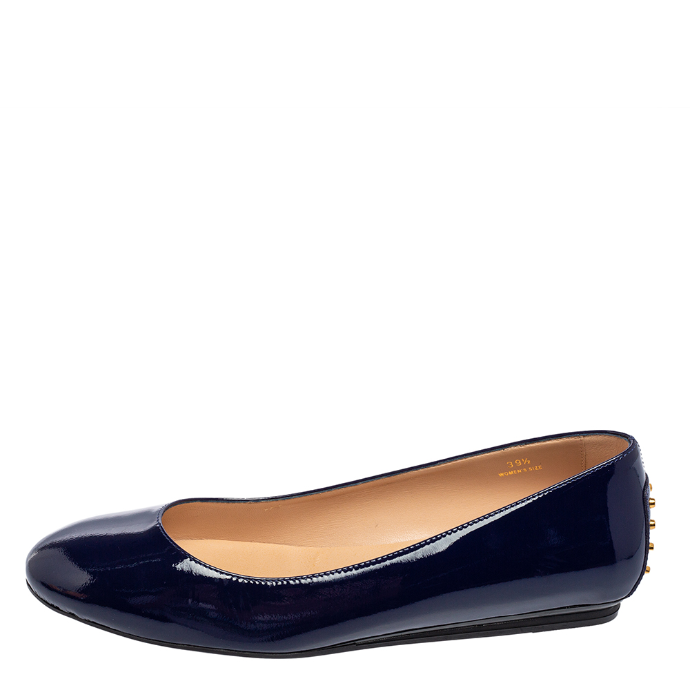 

Tod's Blueberry Patent Leather Round Toe Ballet Flats Size, Blue