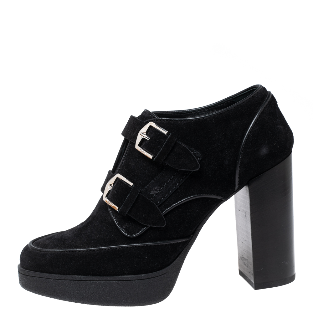 

Tod's Black Suede Buckle Ankle Boots Size