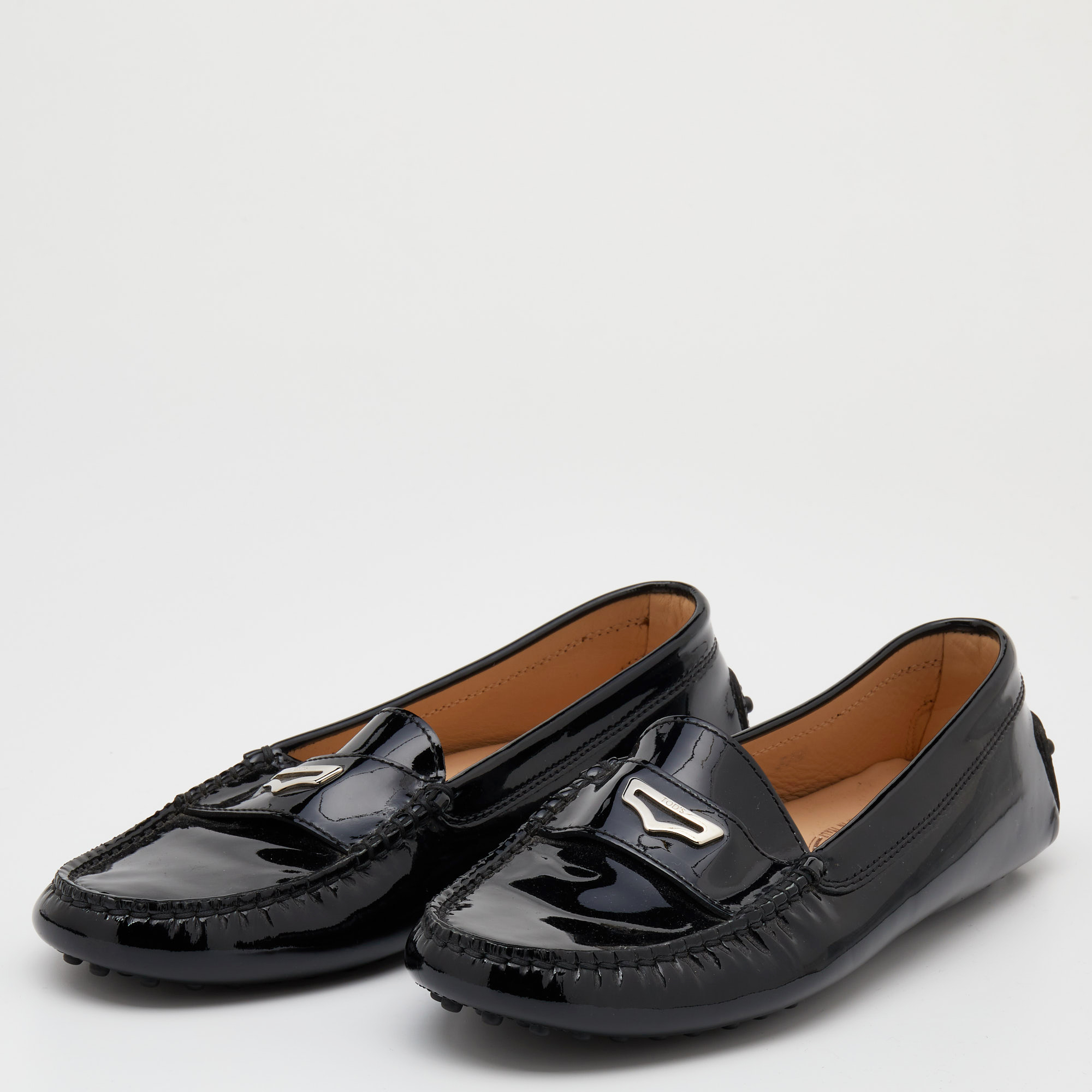 

Tod's Black Patent Leather Penny Slip On Loafers Size