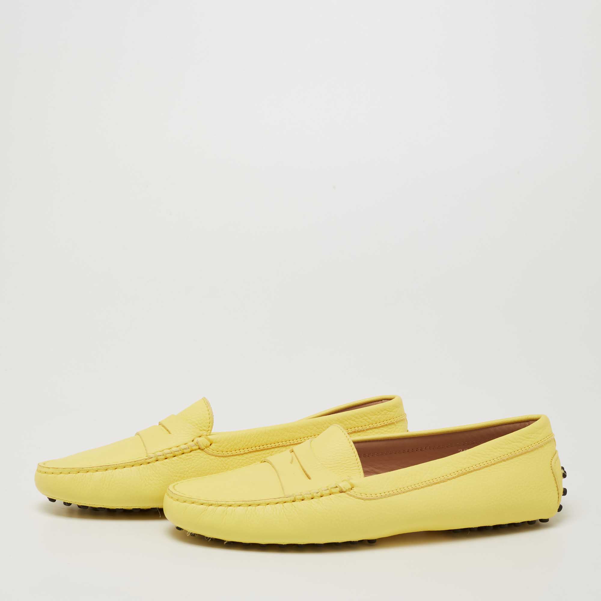 

Tod's Yellow Leather Gommini Slip On Loafers Size