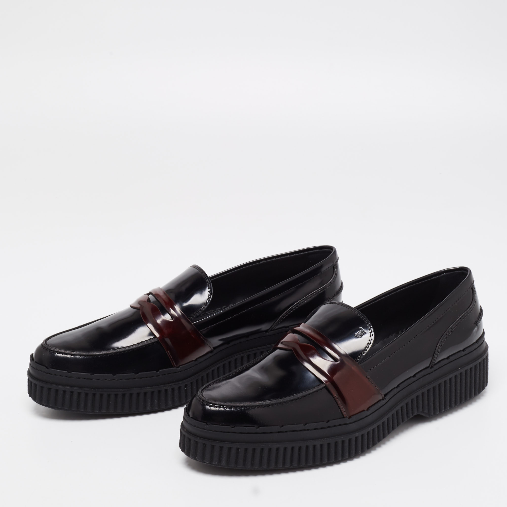 

Tod's Black Leather Platform Penny Loafers Size