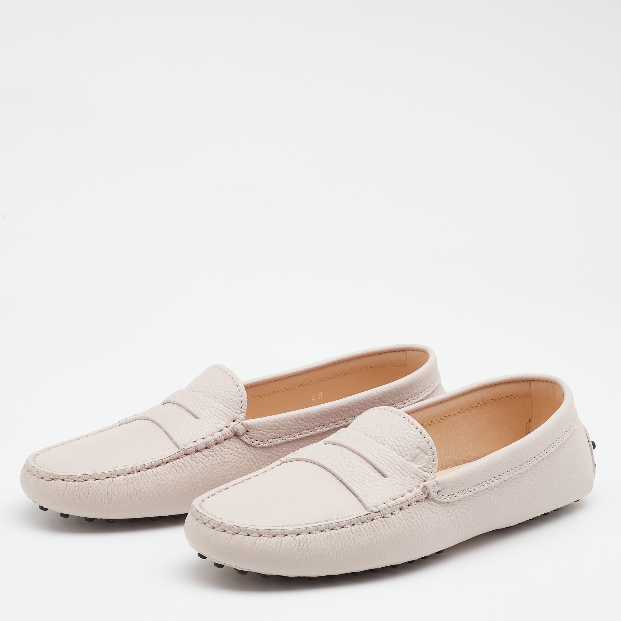 

Tod's Pale Pink Leather Gommini Penny Slip On Loafers Size