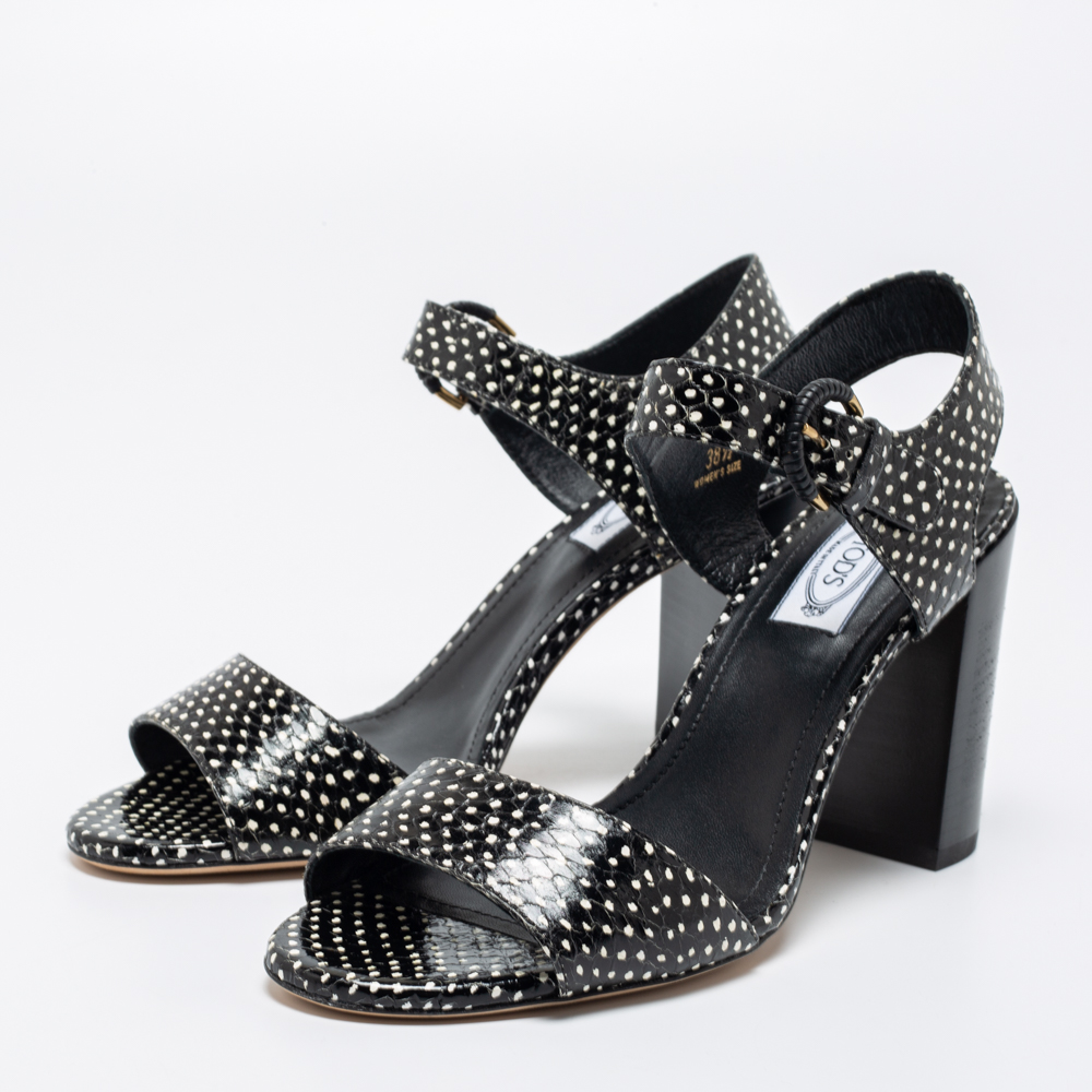 

Tod's Black/White Python Embossed Leather Ankle Strap Sandals Size
